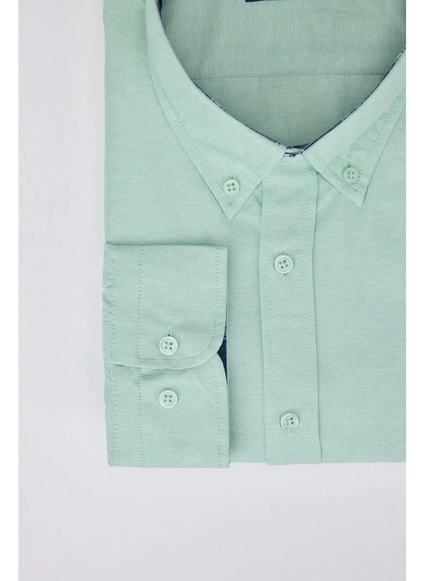 Tudors Men's Large Size Comfortable Cut Cotton Easy-Iron Button Collar Plain Mint Sports Shirt