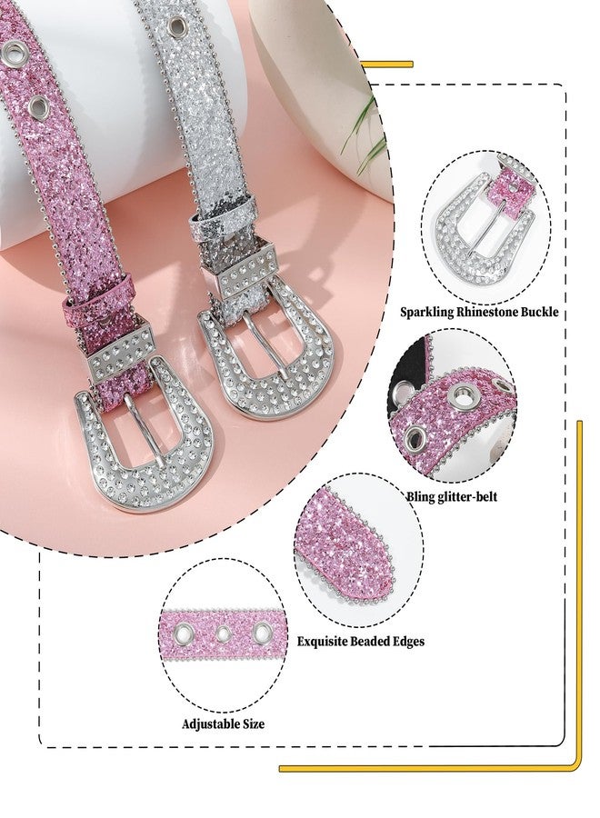 Kajeer Rhinestone Belt for Boys Girls, Cowgirl Boys belt with Bling Sequin Diamond(Pink, 31.4inch) - Image 4