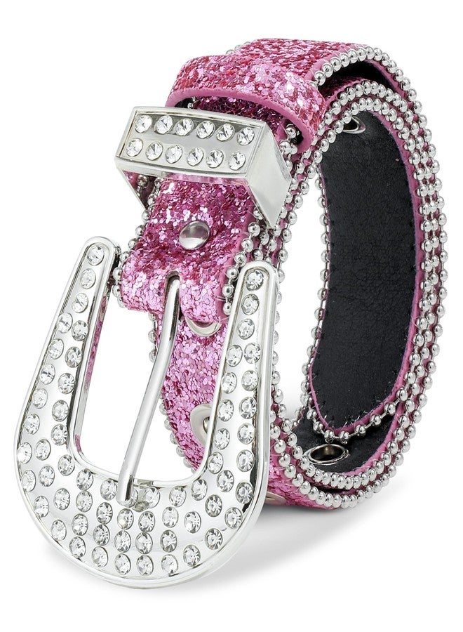 Kajeer Rhinestone Belt for Boys Girls, Cowgirl Boys belt with Bling Sequin Diamond(Pink, 31.4inch) - Image 1