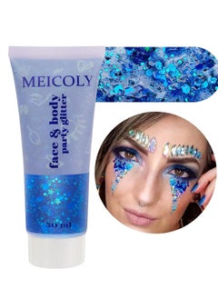 MEICOLY MEICOLY Blue Face Body Glitter,Halloween Face Glitter Gel,Festival Rave Accessories,Patriotic Veterans Day Independence Day 4th of July Pride Face Paint Makeup,Sparkling Mermaid Body Glitter for Women  - Image 1
