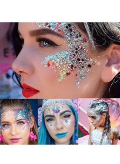 MEICOLY MEICOLY Blue Face Body Glitter,Halloween Face Glitter Gel,Festival Rave Accessories,Patriotic Veterans Day Independence Day 4th of July Pride Face Paint Makeup,Sparkling Mermaid Body Glitter for Women  - Image 2