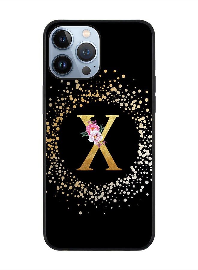 Stylizedd Rugged Black edge case for Apple iPhone 13 Pro Max, Soft Flexible Phone case Custom Monogram Initial Letter Floral Pattern Alphabet - X (Black) - Image 1