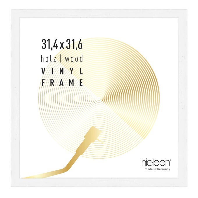 VINYL RECORD DISPLAY FRAME WHITE WOOD 31X31X25CM FITS DOUBLE LPS WITH PUSH AND TURN CLIPS