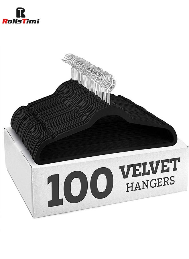 RollsTimi  100-Piece Non-Slip Velvet 360 Degree Swivel Hangers Set Black  - Image 1