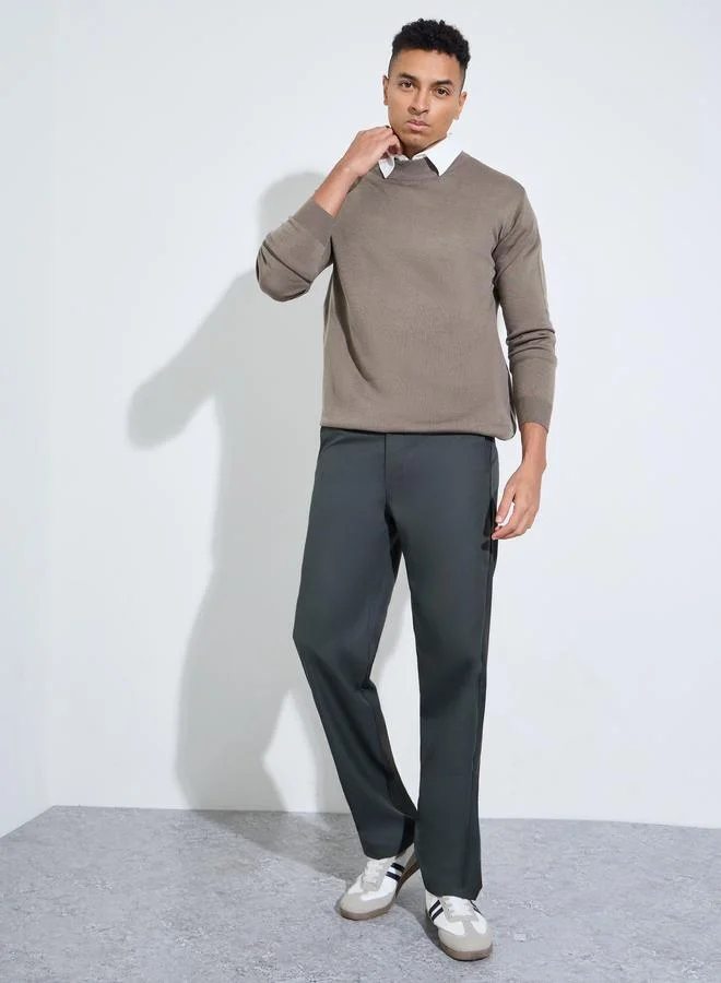 Styli Nude Solid High Neck Regular Fit Knit Sweater