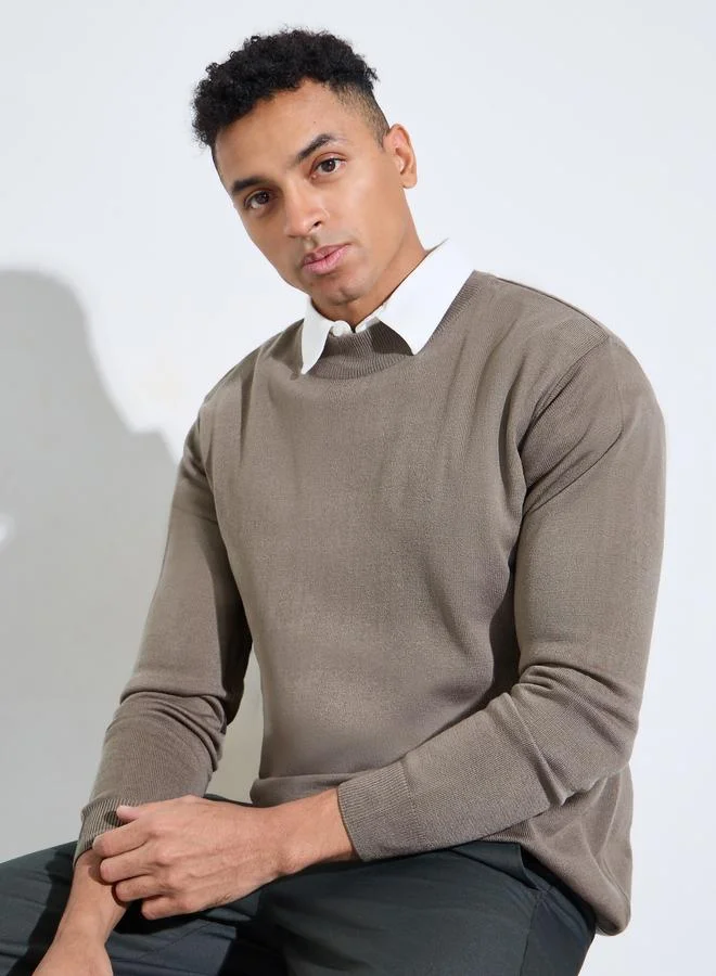 Styli Nude Solid High Neck Regular Fit Knit Sweater