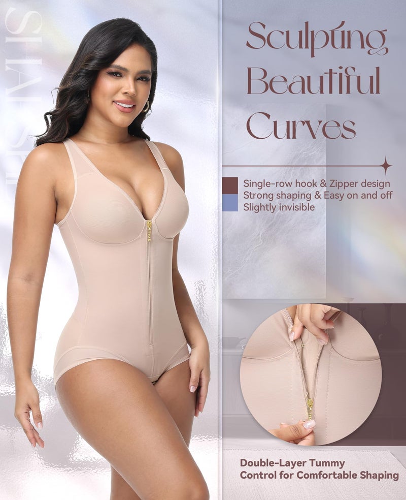 SHAPSHE Faja Colombianas Moldeadoras Body Shaper Post Surgery Full Shapewear Compression Garment Tummy Controll Tan M - Image 2