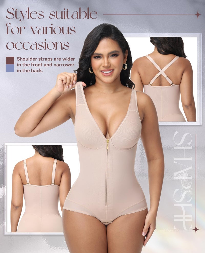 SHAPSHE Faja Colombianas Moldeadoras Body Shaper Post Surgery Full Shapewear Compression Garment Tummy Controll Tan M - Image 5