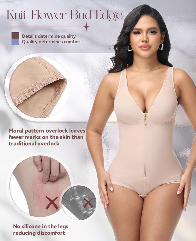 SHAPSHE Faja Colombianas Moldeadoras Body Shaper Post Surgery Full Shapewear Compression Garment Tummy Controll Tan M - Image 4
