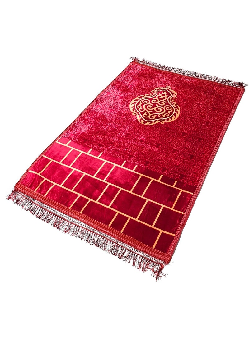 Fabienne Velvet Top Anti-Slip Prayer Mat Premium Prayer Rug for Eid Gift Printed Maroon/Beige 80x120 cm  - Image 1