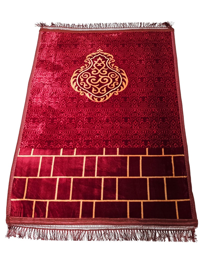 Fabienne Velvet Top Anti-Slip Prayer Mat Premium Prayer Rug for Eid Gift Printed Maroon/Beige 80x120 cm  - Image 2