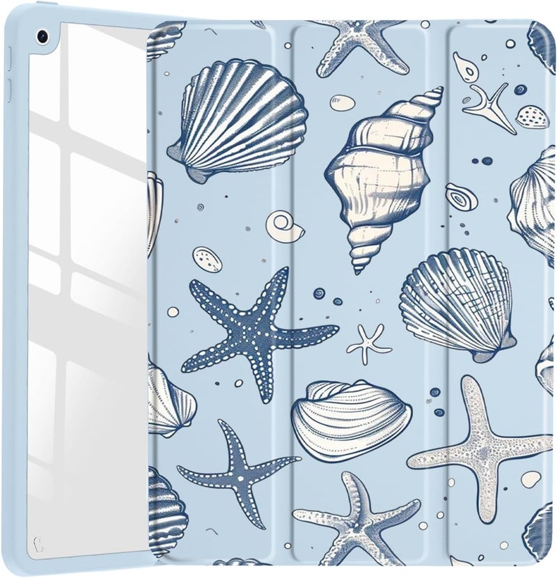 JOYLAND غلاف بأصداف البحر لـ iPad Air مقاس 11 بوصة M3 (2025) / M2 (2024)، iPad Air الجيل الخامس (2022) / الرابع (2020) مقاس 10.9 بوصة، غلاف لوحي صلب خلفي شفاف من الأكريليك باللون الأزرق الجليدي مع حامل قلم ووقاية ثلاثية الطيات - Image 1