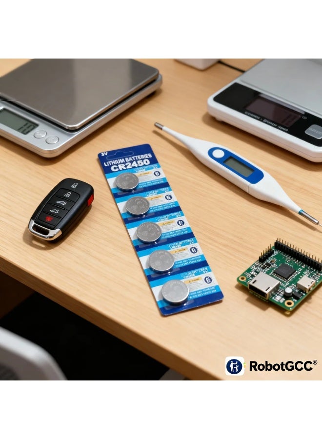 وبوت جي سي سي بطارية CR2450 ليثيوم 3 فولت عبوة 5 قطع بطاريات زرية عالية السعة بجهد ثابت وطاقة موثوقة وعمر تخزين طويل لمفاتيح السيارات، أجهزة التحكم، الأجهزة الطبية، المستشعرات الذكية والإكسسوارات الإلكترونية - Image 5