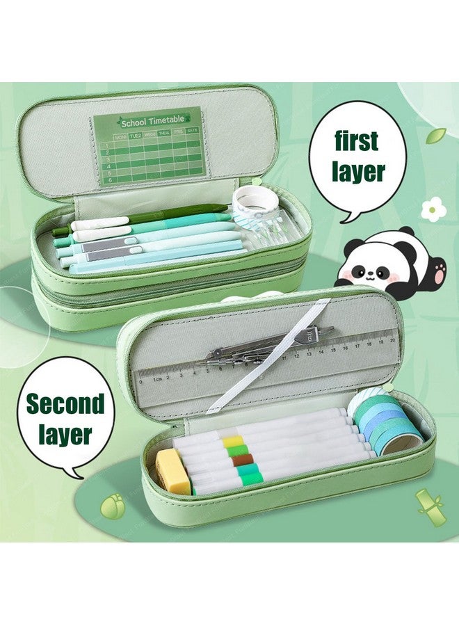 فنبلاست حقائب فن بلاست للبنات - حقيبة باندا مزدوجة الطبقات بسعة كبيرة، حقيبة متعددة الأغراض بسحاب لأطفال المدارس، حقيبة أقلام أنيقة لطلاب المدارس والجامعات (أخضر) - Image 5