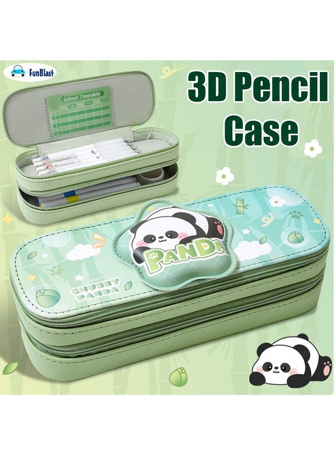 فنبلاست حقائب فن بلاست للبنات - حقيبة باندا مزدوجة الطبقات بسعة كبيرة، حقيبة متعددة الأغراض بسحاب لأطفال المدارس، حقيبة أقلام أنيقة لطلاب المدارس والجامعات (أخضر) - Image 3