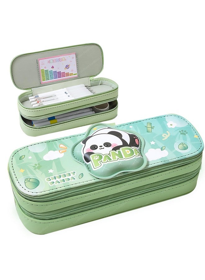 فنبلاست حقائب فن بلاست للبنات - حقيبة باندا مزدوجة الطبقات بسعة كبيرة، حقيبة متعددة الأغراض بسحاب لأطفال المدارس، حقيبة أقلام أنيقة لطلاب المدارس والجامعات (أخضر) - Image 1