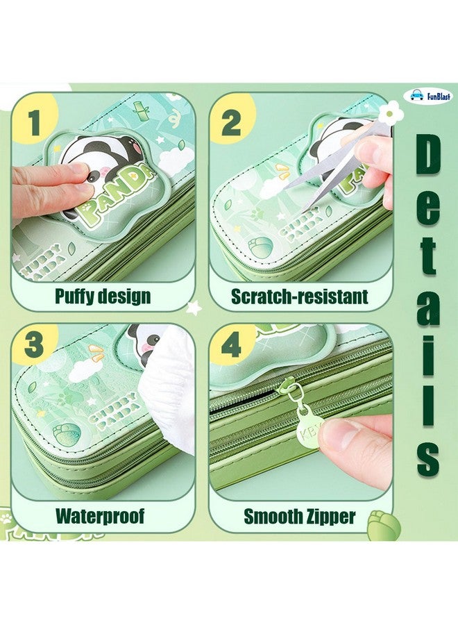 فنبلاست حقائب فن بلاست للبنات - حقيبة باندا مزدوجة الطبقات بسعة كبيرة، حقيبة متعددة الأغراض بسحاب لأطفال المدارس، حقيبة أقلام أنيقة لطلاب المدارس والجامعات (أخضر) - Image 4