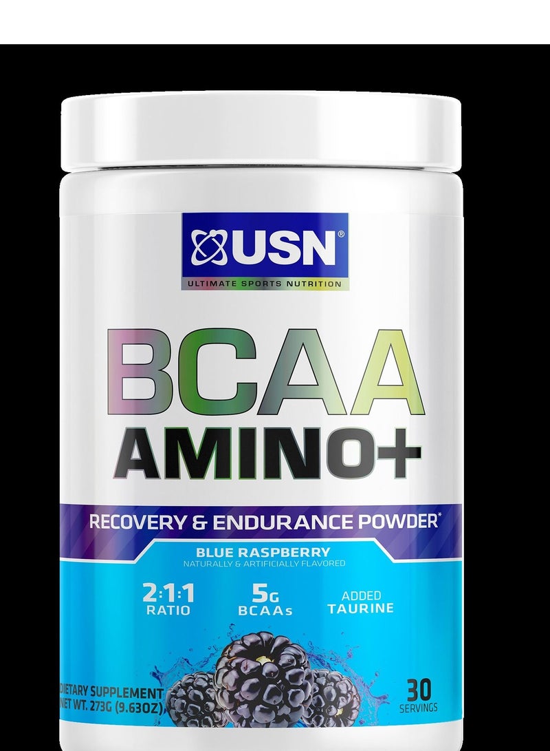 USN مسحوق USN BCAA Amino Plus للتعافي والقدرة على التحمل، التوت الأزرق، 30 حصة 273 جم - Image 1