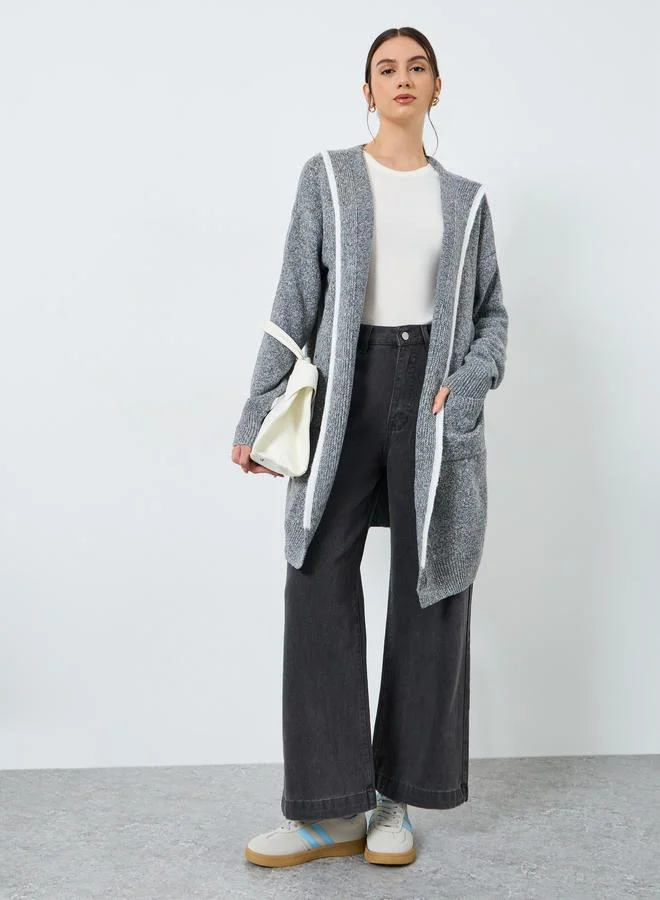 ستايلي كارديجان ميدي مفتوح من الامام بياقة هودي