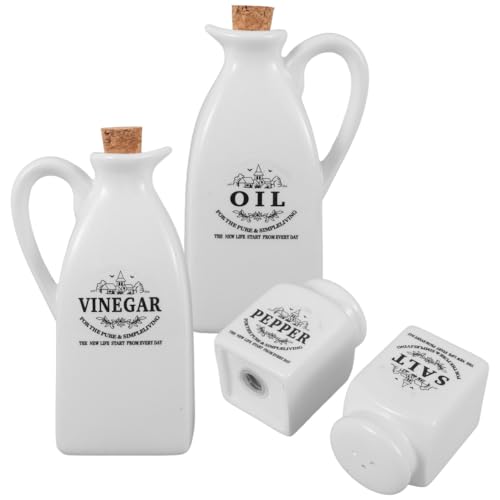 Veemoon Jars Oil and Vinegar Dispenser Set Salt and Pepper Shaker Set Pottery Japanese Sauce Jar Shoyu Soy Sauce Bottles Farmhouse Ceramic Condiment Holders with Cork Stopper Cooking Oil Dispenser - Image 1