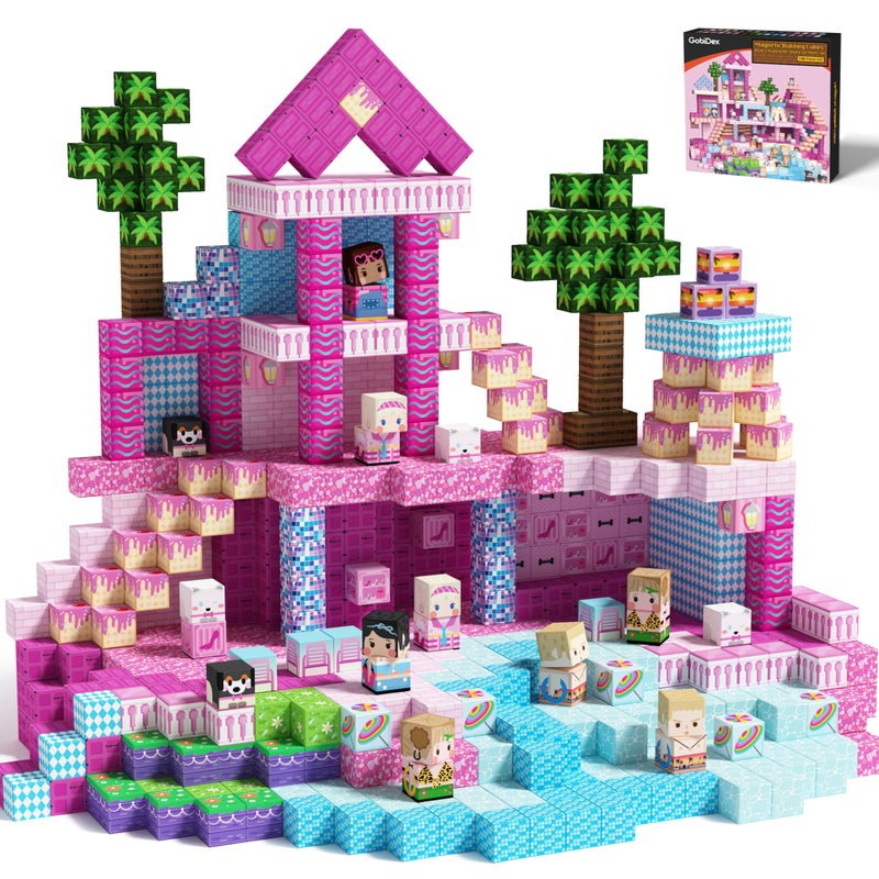 GobiDex 100PCS Magnetic Blocks Princess Building Toys for Girls 3 Magnet Pink Castle STEM Sensory Playsets for Toddler Kids Birthday Gifts - Image 2
