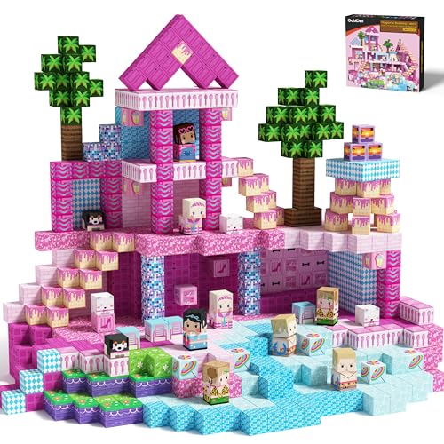 GobiDex 100PCS Magnetic Blocks Princess Building Toys for Girls 3 Magnet Pink Castle STEM Sensory Playsets for Toddler Kids Birthday Gifts - Image 1