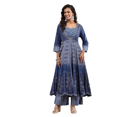 Biba Indigo Modal Festive Anarkali Fusion Suit Set - Image 1
