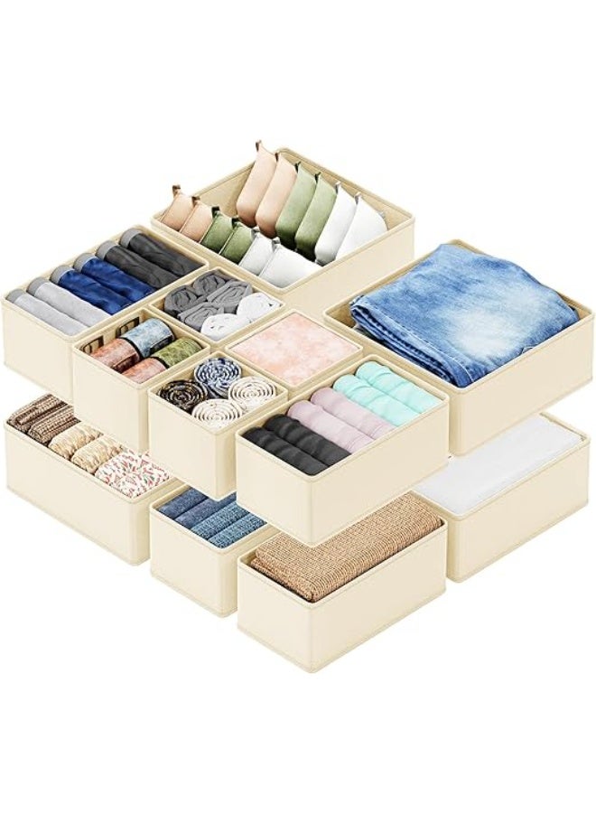 DUNISO 12 Pcs Clothes Drawer Organisers，Foldable Underwear Drawer Organizer and Closet Dividers，Storage Dresser Drawer Dividers，for Clothes, Socks, Bras, Underwear, Towels, Leggings, Jeans and Sweaters，Beige - Image 1