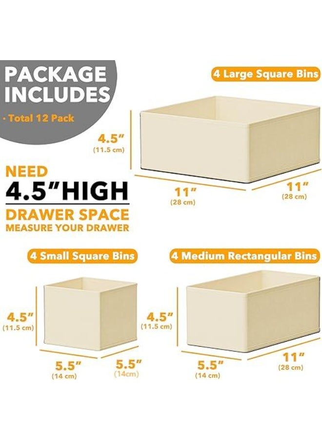 DUNISO 12 Pcs Clothes Drawer Organisers，Foldable Underwear Drawer Organizer and Closet Dividers，Storage Dresser Drawer Dividers，for Clothes, Socks, Bras, Underwear, Towels, Leggings, Jeans and Sweaters，Beige - Image 2