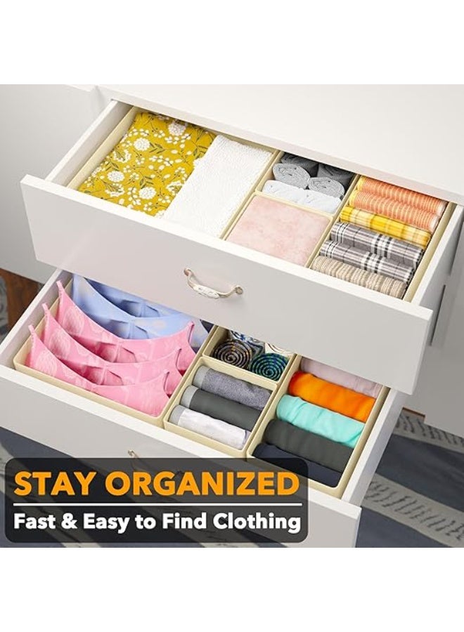 DUNISO 12 Pcs Clothes Drawer Organisers，Foldable Underwear Drawer Organizer and Closet Dividers，Storage Dresser Drawer Dividers，for Clothes, Socks, Bras, Underwear, Towels, Leggings, Jeans and Sweaters，Beige - Image 4