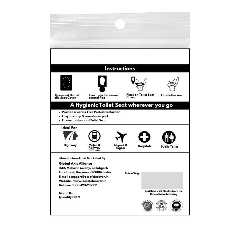 BESAFE Forever BE SAFE Forever Disposable Toilet Seat Cover, 10 Sheets | Prevent Direct Contact Unhygienic Seats | Easy to Use and Dispose, Flushable Paper DTDCPK Pack of 1 - Image 2