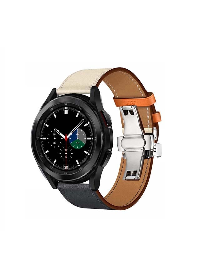 Perfii Genuine Leather Replacement Band for Samsung Galaxy Watch4 42/46mm Indigo Cream - Image 2