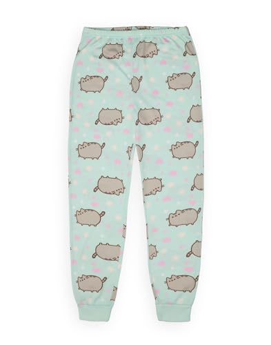 Pusheen طقم بيجامة بنات بوشين | ملابس استرخاء خضراء للشابات تي شيرت وسروال مطبوع بالكامل | بيجامة قطة الإنترنت - Image 4