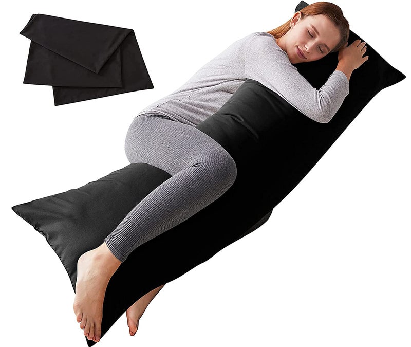 ELNIDO QUEEN Body Pillow with Pillowcase - Soft Long Bed Pillow for Adults - Breathable Full Body Pillow Insert for Sleeping, 20x54inches, Black - Image 1