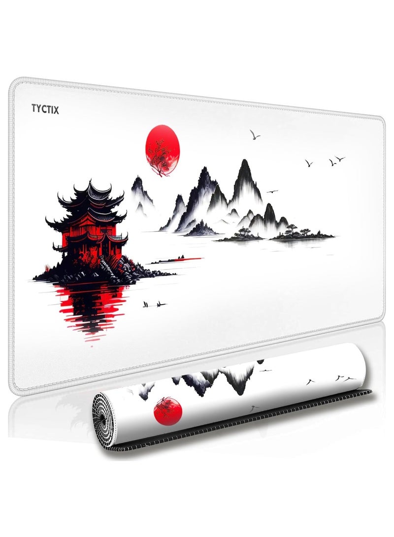 TYCTIX Large Mouse Pad 800x300mm Extended Mouse Pad Non-Slip Rubber Base Gaming Mouse pad Office Mouse Mat Smooth Cloth Surface Desk Mat Keyboard Pads for Computers, Pagoda  - Image 1