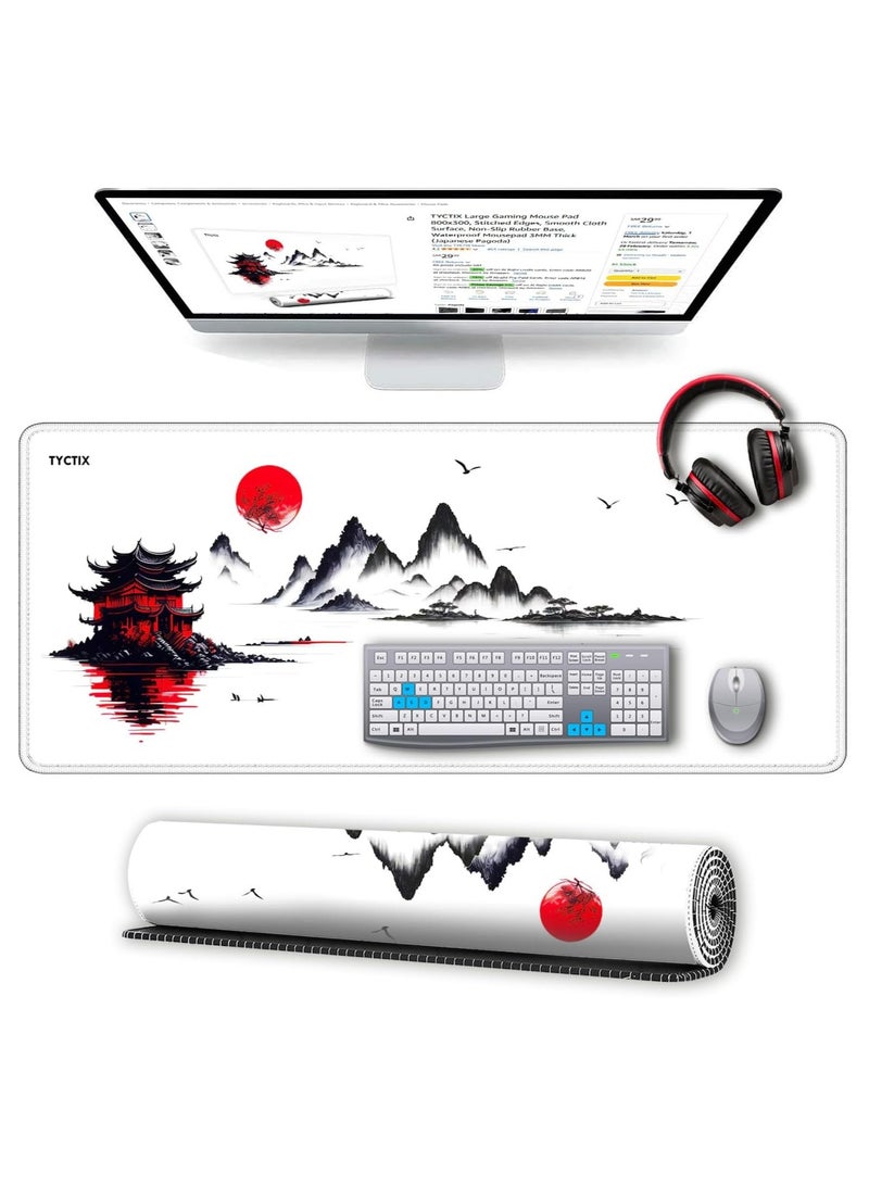 TYCTIX Large Mouse Pad 800x300mm Extended Mouse Pad Non-Slip Rubber Base Gaming Mouse pad Office Mouse Mat Smooth Cloth Surface Desk Mat Keyboard Pads for Computers, Pagoda  - Image 3