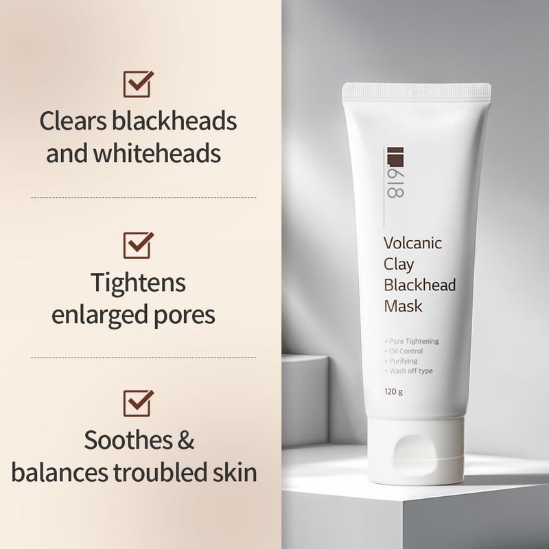 1.618 Volcanic Clay Korean Face Mask Fast-Drying Smooth Mud Mask with Tea Tree Care for Blackheads and Pores Pore Minimizer Skin Care Reducer - Image 2