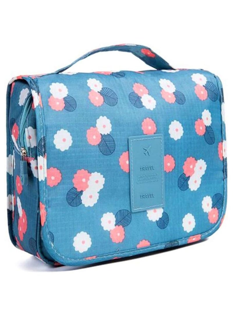 بلومنغ تايم حقيبة أدوات الزينة متعددة الوظائف حقيبة مستحضرات التجميل حقيبة مستحضرات تجميل محمولة حقيبة منظم للسفر ومضادة للماء للنساء والفتيات والزهور الزرقاء - Image 1