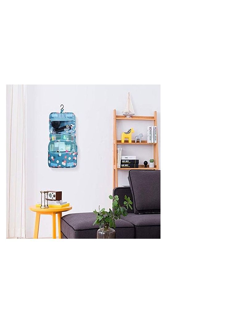 بلومنغ تايم حقيبة أدوات الزينة متعددة الوظائف حقيبة مستحضرات التجميل حقيبة مستحضرات تجميل محمولة حقيبة منظم للسفر ومضادة للماء للنساء والفتيات والزهور الزرقاء - Image 5