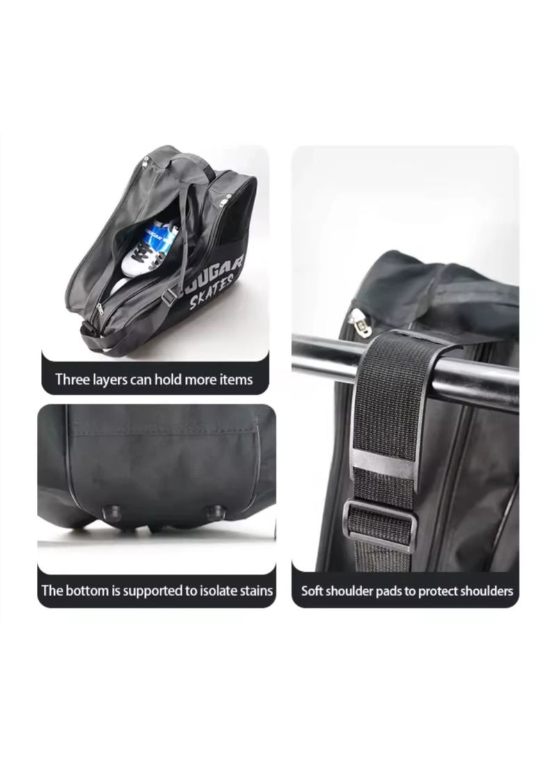 كوجار حقيبة أحذية تزلج من الجلد الأصلي من COUGAR SKATES مع حزام كتف - أسود - Image 2
