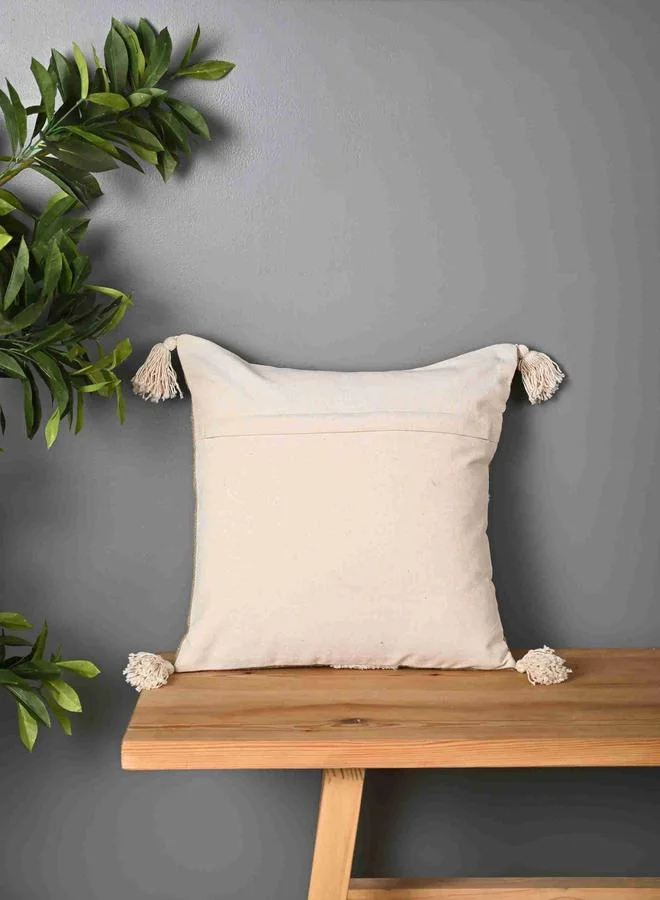 Sanskrutihomes Beige Truffted Coconut Tree Design Cushion Cover, Large