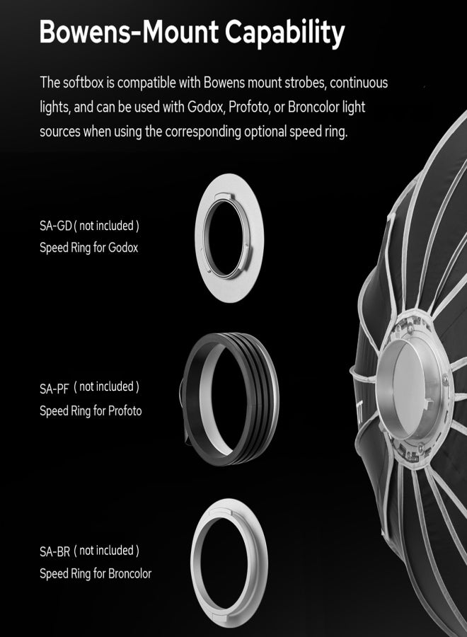 Godox QR-P70T 70cm/ 27.5in Quick Release Parabolic Softbox Professional Foldable Softbox with Standard Bowen Mount& Diffusers for Photography Studio Photography Portrait Live Stream - Image 5