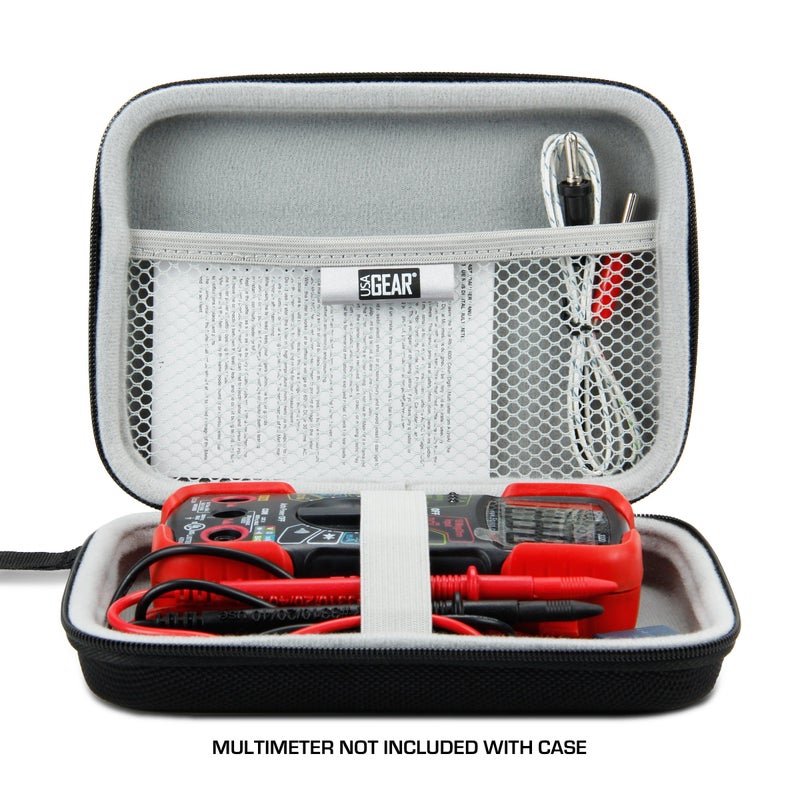 USA GEAR Multimeter Case with Hard Shell Exterior and Wrist Strap - Compatible with Innova 3320 Digital, Crenova MS8233D, Klein Tools Multi Meter, and AstroAI 2000 - Black - Image 2