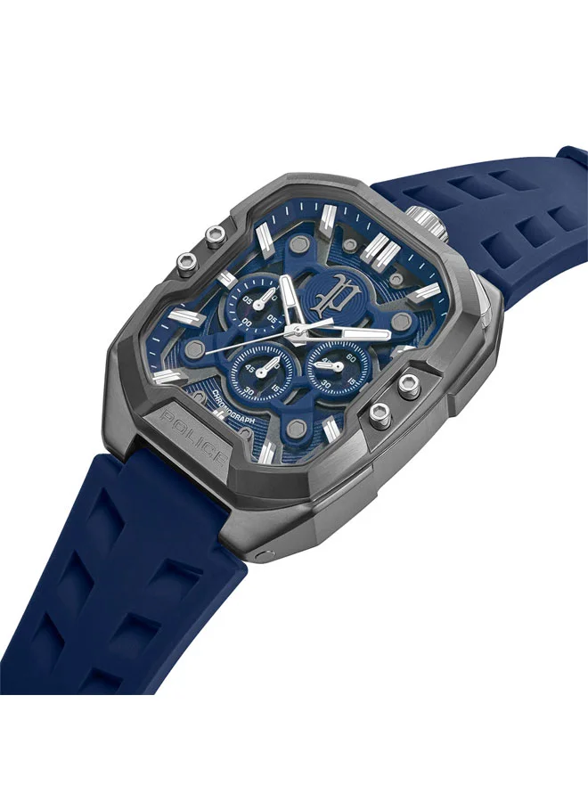 بوليس Bullhead Navy Dial Navy Leather Strap Multifunction Watch for Men - 43mm