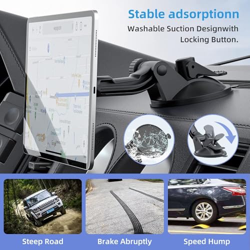 OHLPRO Dashboard Magnetic Tablet Holder for Car, Windshield iPad Car Phone Suction Cup Mount with Magnets, for All 6"-11" Apple Phones iPad Samsung Galaxy Tab Tablet, 360° Rotation, Black - Image 2