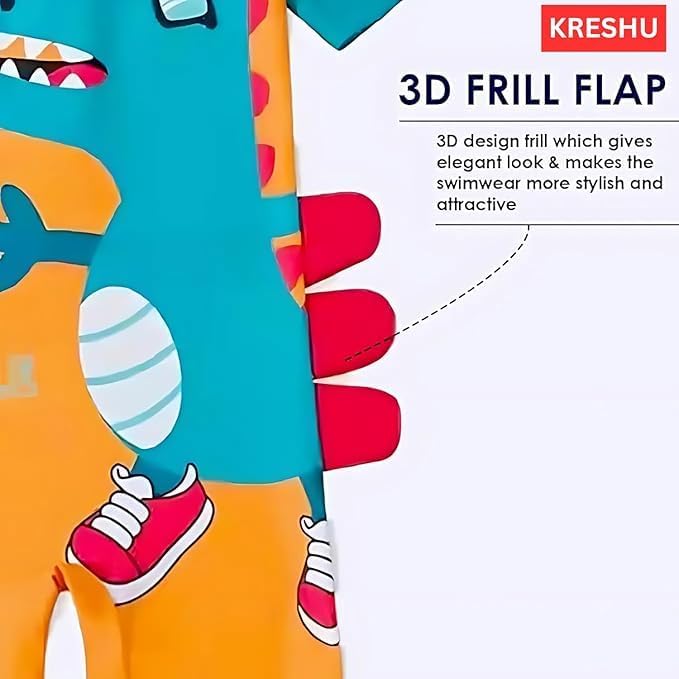 KRESHU One-Piece Baby Kids Swimwear Suit Set Zipper Bathing Half Sleeves Swimming Costume Wild Dinosaur Beach Wear Outdoor Water Sports Skating for Toddler Baby Girls Boys (Blue, 2-Years) - Image 4