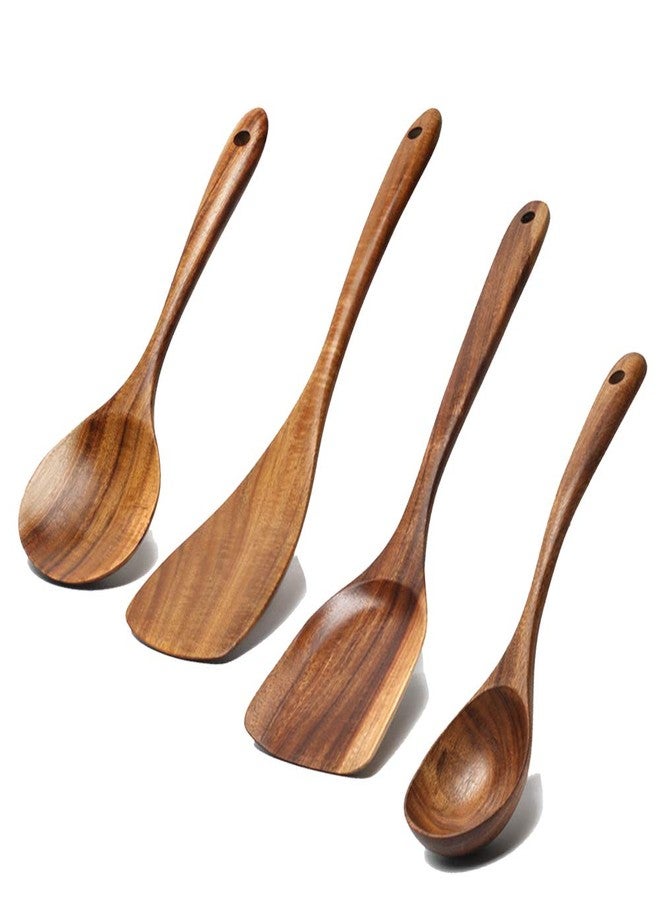 Renawe 5 Pcs Best Wooden Spoons for Cooking Kitchen Utensils Set Acacia Wood Cooking Spatula Turner Non Toxic Utensil Slotted Serving Spoon Flat Spatulas Set Wooden Utensis Mixing Cooking Spoon Kitchen Tools - Image 2