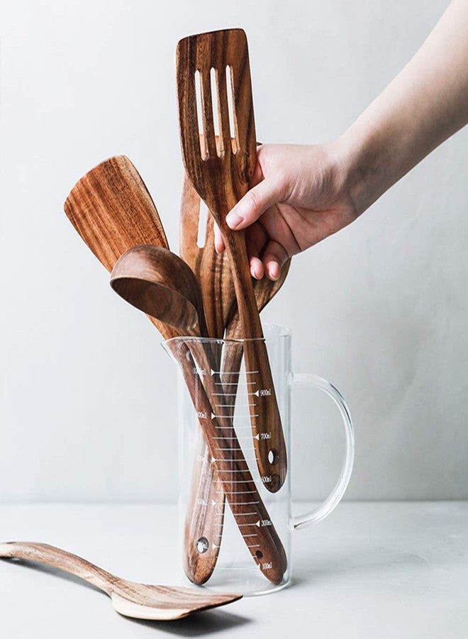 Renawe 5 Pcs Best Wooden Spoons for Cooking Kitchen Utensils Set Acacia Wood Cooking Spatula Turner Non Toxic Utensil Slotted Serving Spoon Flat Spatulas Set Wooden Utensis Mixing Cooking Spoon Kitchen Tools - Image 3