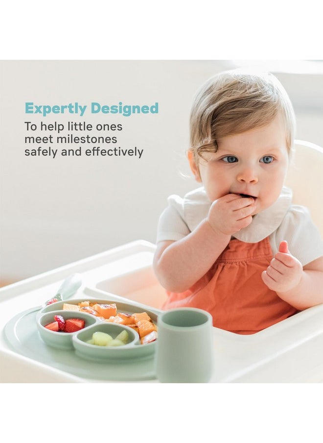 ezpz ezpz Mini Mat for 12 Months+ (Sage) - 100% Silicone Baby Plates with Suction and Built-in Placemat for Infants + Toddlers - Baby Led Weaning - For Highchair, Dining Table and Travel  - Image 3