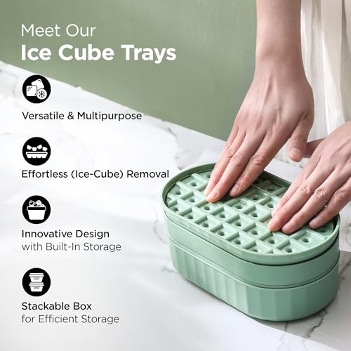 UMAI 2 Layer Ice Cube Trays with Storage Box & Ice Scoop | 72 Compartments | One Press Demolding | Ice Cubes for Whiskey Cocktails Mocktails Soft Drinks | BPA Free (Green) - Image 2
